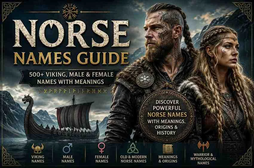 Norse Names Guide featuring Viking male and female names with meanings